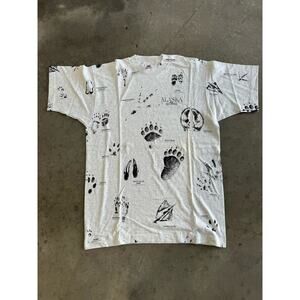 Vintage 90s Alaska Wildlife T-Shirt Large Gray All Over Print Animal Prints 1991